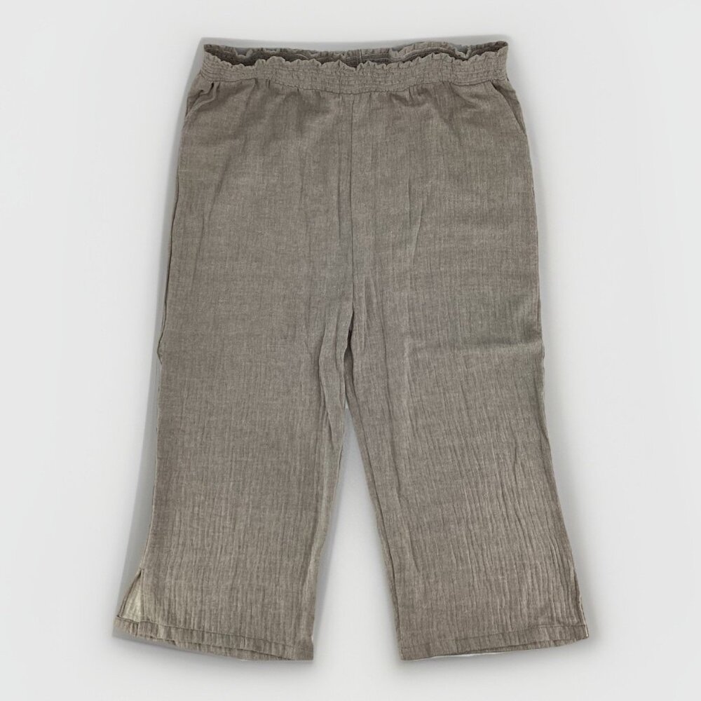 NWT Amaryllis Women's Plus Smocked Waist Slide Slit Pant Elastic Waist Beige 3X